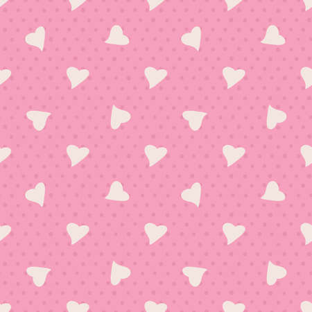 Lovely Seamless Vector Pattern with Random Heart and Dot on Pink Background. Surface pattern design.
