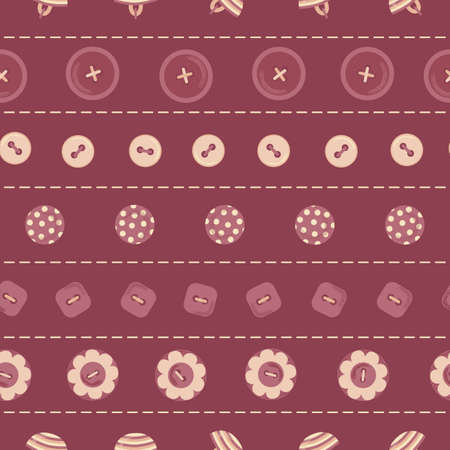 Claret vector seamless repeat pattern with different buttons in horizontal stripes for fabric, scrapbooking and craft projects, gift wraps or wallpaper.のイラスト素材