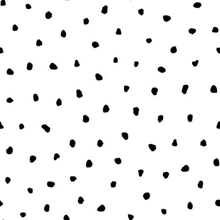 Black grunge irregular polka dots vector seamless pattern on white background.のイラスト素材