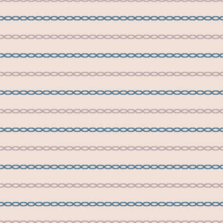 Horizontal seamless chain stitch striped pattern. Blue and pink color stripes on pale pink background. Seamless vector pattern background.のイラスト素材
