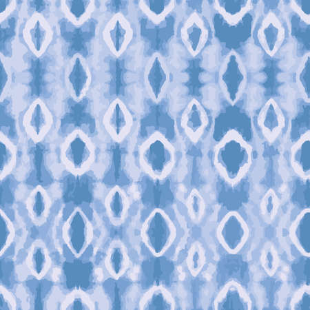 Blue tie dye background. Seamless vector pattern tie dye shibori print. Ink textured background, japan rustic batik fabric. Vector illustration for fabric, wallpaper, scrapbooking projects, backgrounds.のイラスト素材