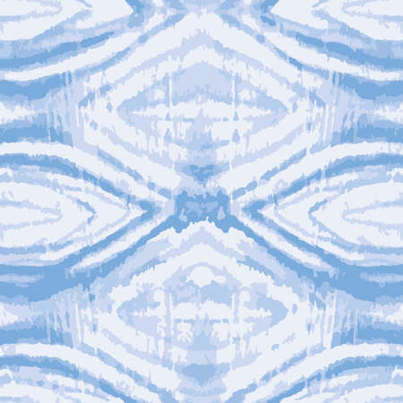 Blue Tie dye geometric texture seamless vector pattern. Hand painted shibori print. Ink indigo textured japanese background. Modern batik wallpaper tile. Watercolor endless backdrop for fabric, wallpaper, scrapbooking projects, swimmwear.のイラスト素材