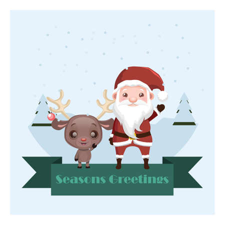 Reindeer and Santa Season's Greetingsのイラスト素材