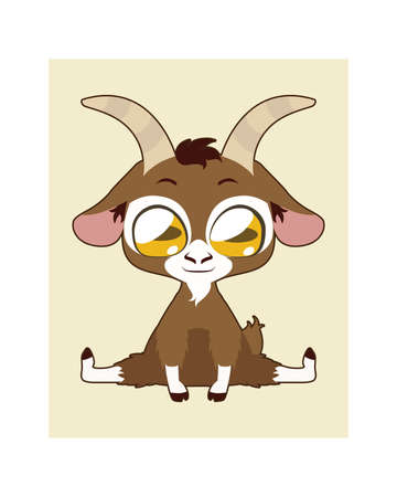 Cute goat illustration in flat colorのイラスト素材