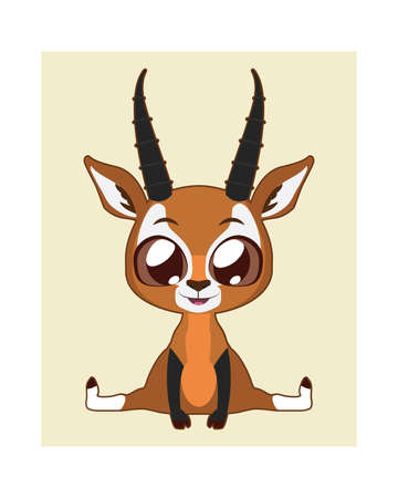 Cute antelope illustration in flat colorのイラスト素材