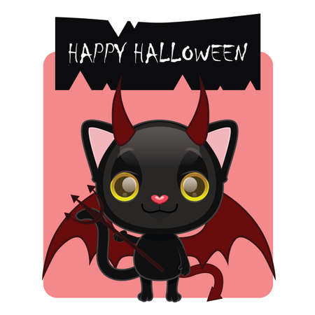 Cute black cat posing as a devil for Halloweenのイラスト素材