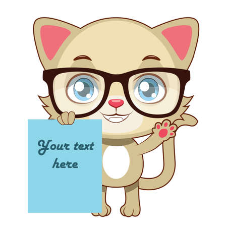 Yellow cat holding a piece of paperのイラスト素材