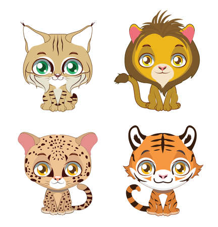 Cute illustration of four different big catsのイラスト素材