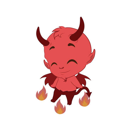 Little cute devil dancing around fire