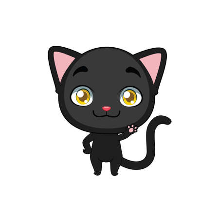 Cute black cat wavingのイラスト素材