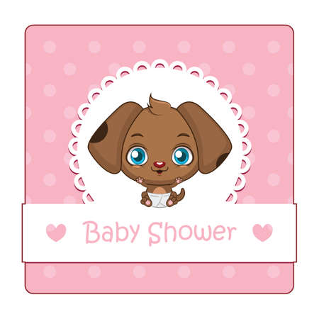 Cute baby dog illustration with fancy backgroundのイラスト素材