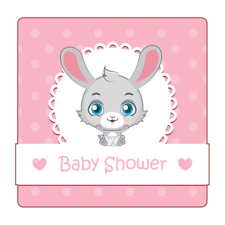 Cute baby rabbit illustration with fancy backgroundのイラスト素材