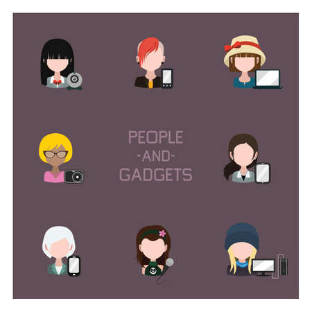 Collection of people with modern gadgetsのイラスト素材