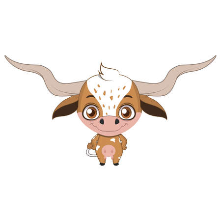 Cute stylized cartoon longhorn illustration ( for fun educational purposes, illustrations etc. )のイラスト素材