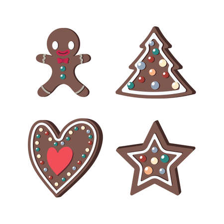 Set of gingerbread cookies of different shapesのイラスト素材