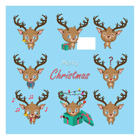 Set of cute reindeer with different activitiesのイラスト素材