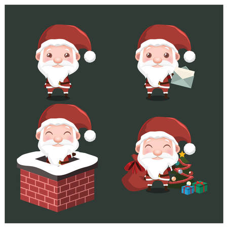 Set of cute little Santa with with 4 different posesのイラスト素材