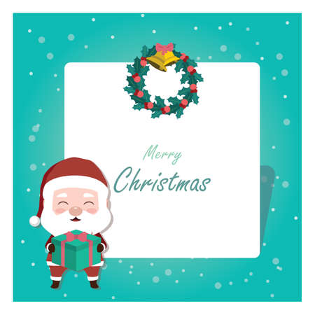 Christmas greeting card with Santa holding a gift boxのイラスト素材