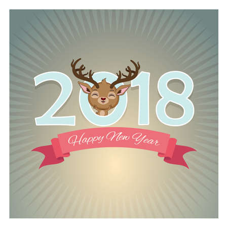 Happy New Year card illustration with joyful reindeerのイラスト素材