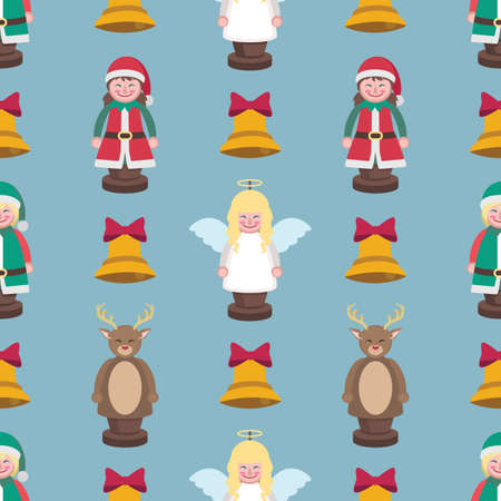 Seamless Christmas pattern with figurines and bellsのイラスト素材