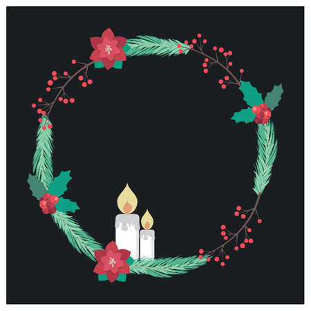 Beautiful Christmas wreath with flora and candlesのイラスト素材