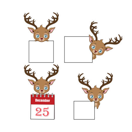 Collection of cute reindeer holding signsのイラスト素材