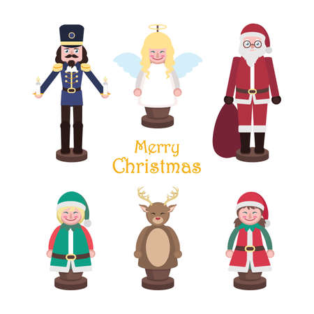 Set of six little Christmas wooden figurinesのイラスト素材