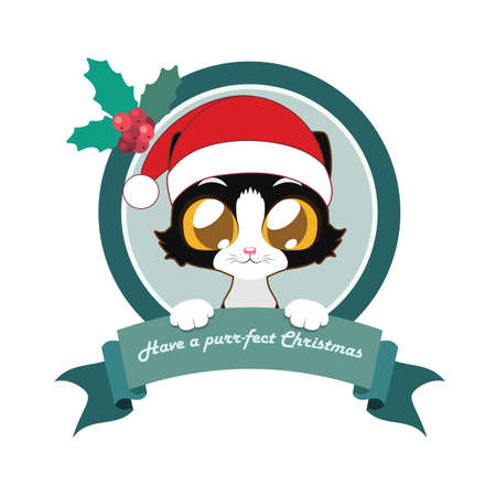 Christmas greeting with cat and sign with punのイラスト素材