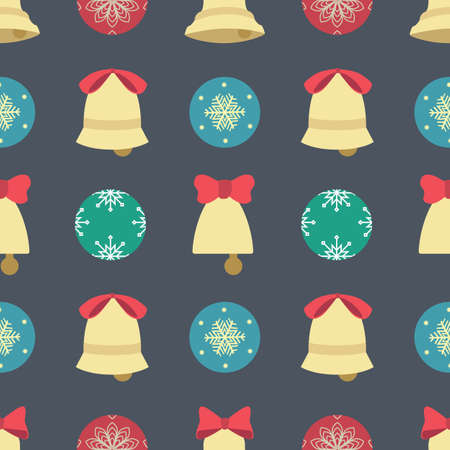 Seamless Christmas pattern with bells and colorful baubles