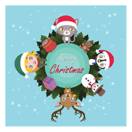 Merry Christmas around the world with cute charactersのイラスト素材