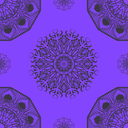Seamless mandala pattern on purple background Vector illustration.のイラスト素材