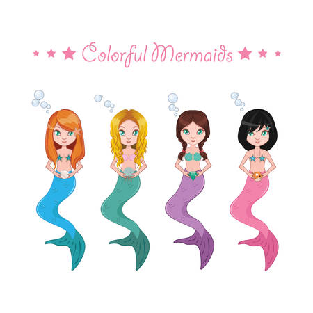 Collection of four colorful mermaidsのイラスト素材