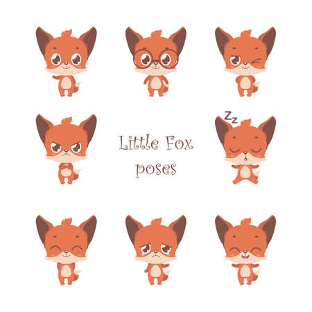 Collection of cute little fox posesのイラスト素材