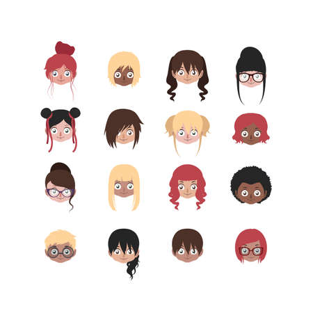 Simplified female portrait avatar collectionのイラスト素材