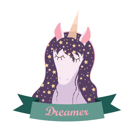 Pretty unicorn with starry mane and bannerのイラスト素材