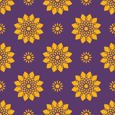 Seamless pattern design with golden pattern on violet backgroundのイラスト素材