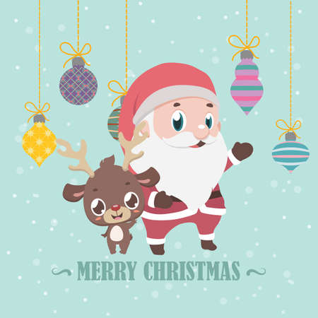 Reindeer and Santa Christmas greetingのイラスト素材