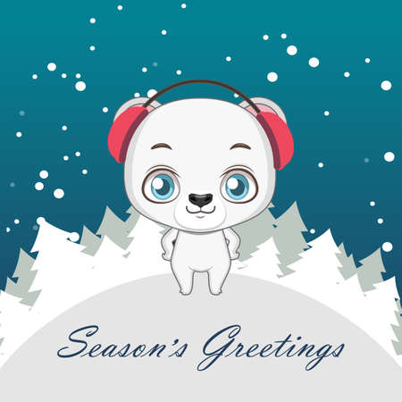 Cute polar bear Christmas greetingのイラスト素材