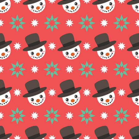 Seamless pattern background with cute snowman faceのイラスト素材