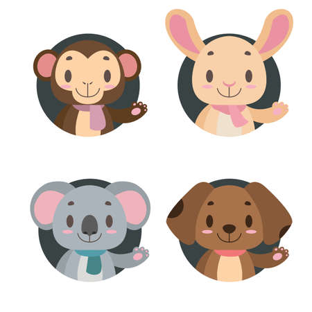 Collection of 4 cute animals in scarvesのイラスト素材