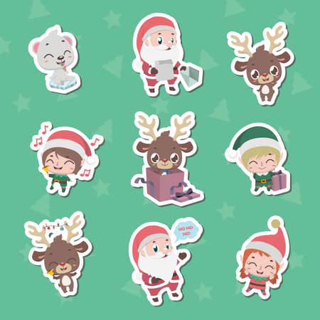 Collection of Christmas character stickersのイラスト素材