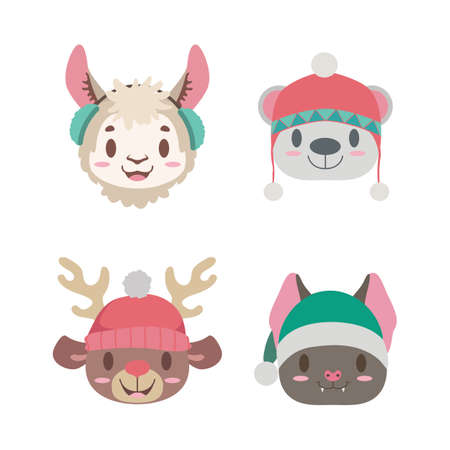 Cute Christmas animal portraitsのイラスト素材