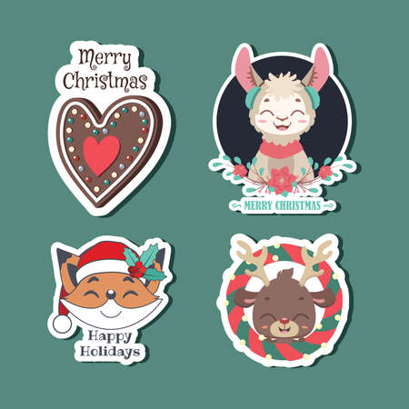 Set of various Christmas stickersのイラスト素材