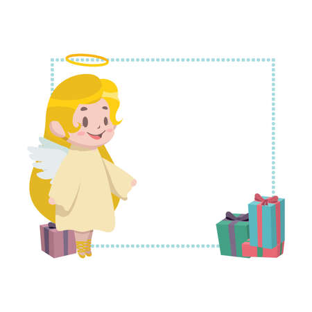 Christmas border decor with little angelのイラスト素材