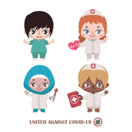 Team of nurses fighting against covid-19のイラスト素材