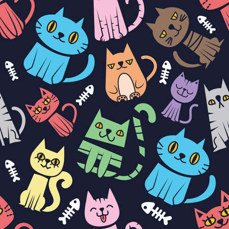 Seamless pattern background with colorful catsのイラスト素材
