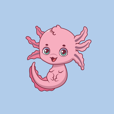Illustration of a cartoon axolotl on colorful backgroundのイラスト素材