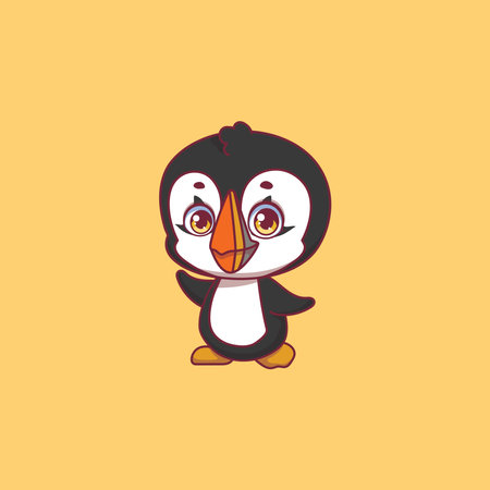 Illustration of a cartoon puffin on colorful backgroundのイラスト素材