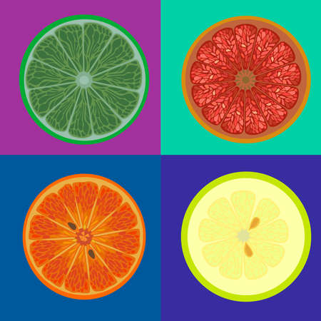 Section of lemons, oranges, limes and grapefruits