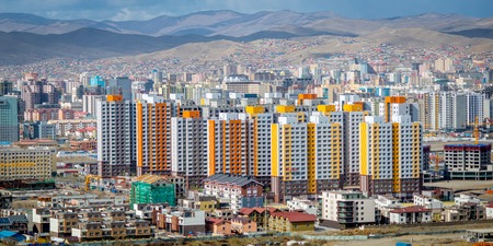 Ulan-Bator, Mongolia - May 2015: View of Ulan Bator from mountain Zaisanのeditorial素材